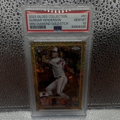 Topps 2023 Gilded Collection Gunnar Henderson Gold Mini-Diamond /50 RC PSA 10