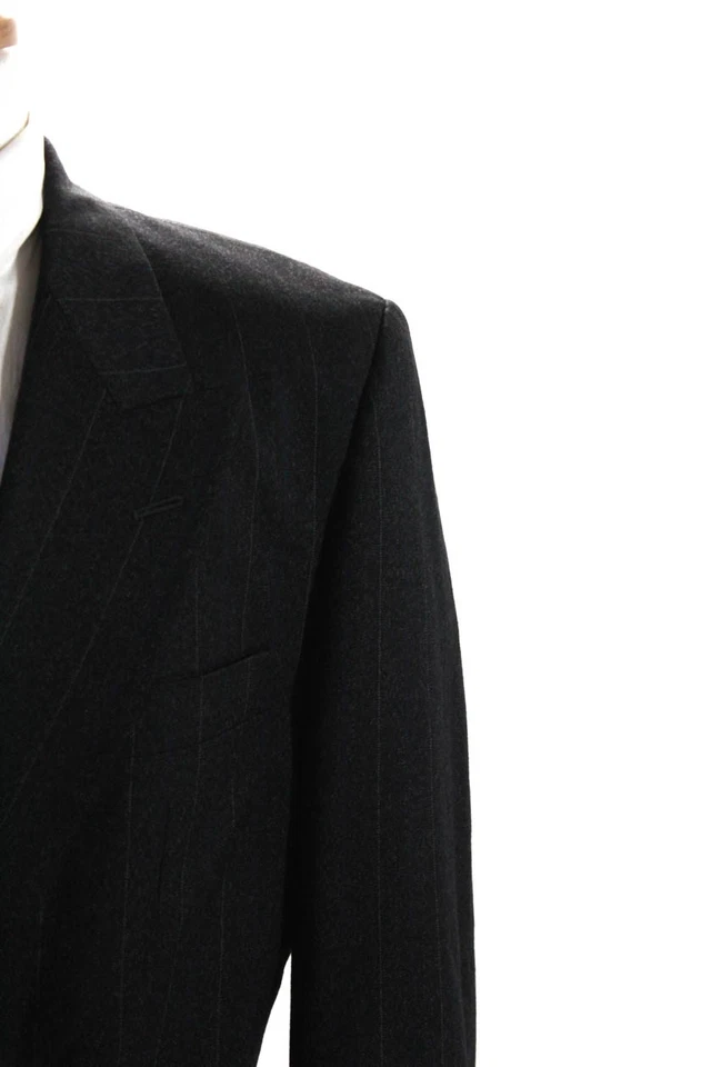 Blazer masculino Next cinza escuro listrado de lã peito duplo manga longa tamanho 40L - Imagem 2 de 4