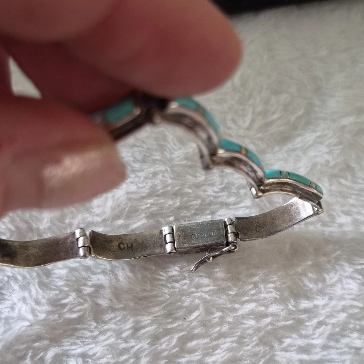 Echt Indianer 925 Türkis Inlay Gliederarmband Verschluss von CH Stamm