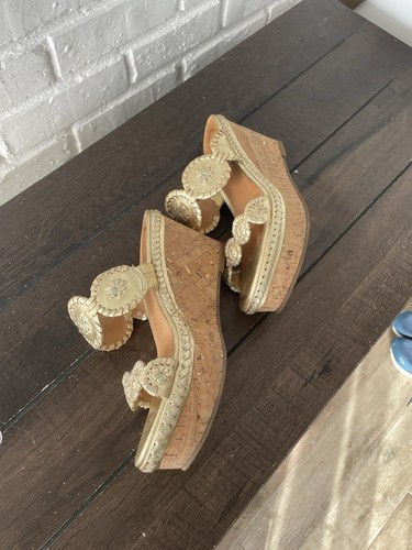 Jack Rogers Leigh Cork Platform Wedge Leather Gold Sandals Womens Size 7.5 - Picture 4 of 16