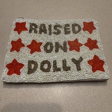 Raised On Dolly Fully Beaded Zip Coin Purse Pouch 5”x7” Stars Made In India 