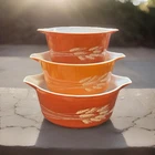 Vintage Pyrex casserole dishes are in the "Autumn Harvest" 3 Piece Set