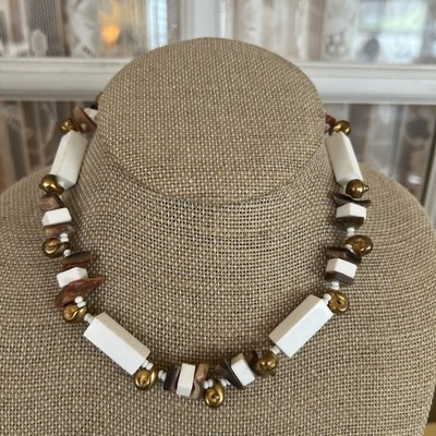 VTG Miriam Haskell Shell Necklace Choker Gilt Gold Beaded Ocean Nautical 15''