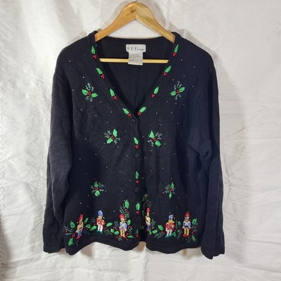 Vintage B.P. Design Embroidered Nutcracker Beaded Ugly Christmas Sweater Cardiga