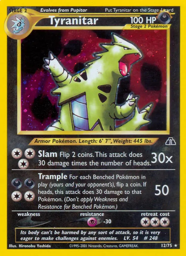 Tyranitar - 12/75 - Pokemon Neo Discovery Unlimited Holo Rare Card WOTC MP