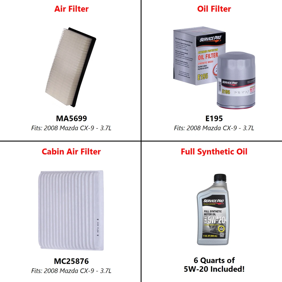 2008 Mazda CX-9 3.7L Complete Air, Oil & Cabin Filter Kit (5W-20) Foto 2 de 4