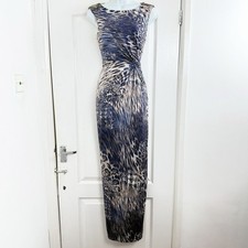 Wallis Blue Animal Print Maxi Dress Size 10 Ruched Bodycon Cruise Party Wedding