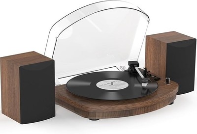 Vinyl Record Player w/ Dual Stereo Speakers, Belt Drive Turntable, Bluetooth...