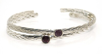 2 Rustic Cuff Braided 925 Sterling Silver Red Stone Cuff Bracelets *Petite Size*
