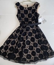 New Eliza J Dress sz 6 Lace Fit & Flare  Lace Black Womens NWT Pockets Belt