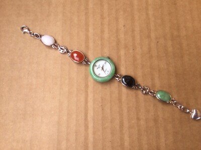 925 Mehrfarbig Jade Herz Betteluhr Armband Sterlingsilber