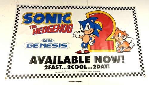 Sonic 2 '92 Vintage Style Dealer Banner w Promo INSERT Sega Genesis - Picture 2 of 8