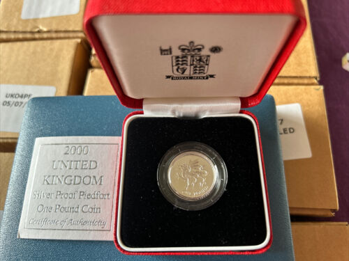 2000 £ 1 ein Pfund Silber Piedfort Proof Münze Wales Drache mit Box & Qua. (PF1) - Bild 1 von 3