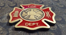 Firefighters Maltese Cross scramble antique bronze enamel card guard