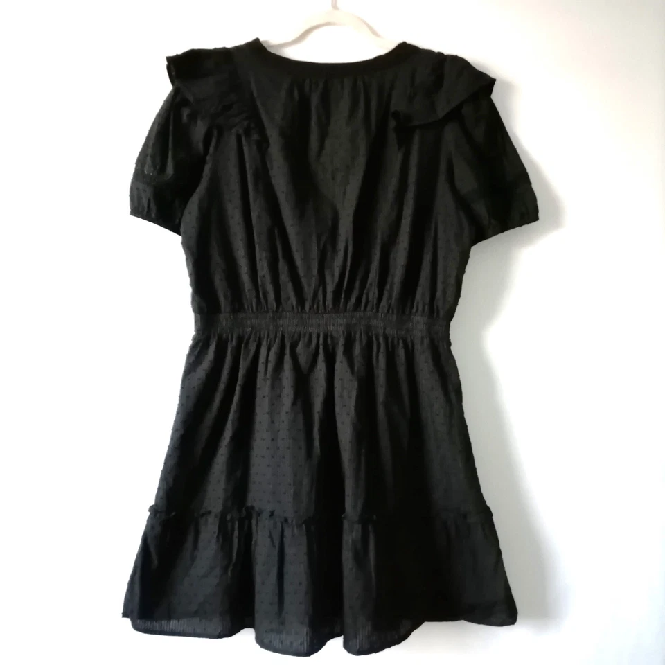 Vestido LC Lauren Conrad Mujer Negro Cuello en V Volantes Punto Suizo Ajuste y Acampanado Talla L Foto 4 de 4