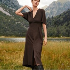 MNG committed collection recycled wool dress midi dress brown new size 6