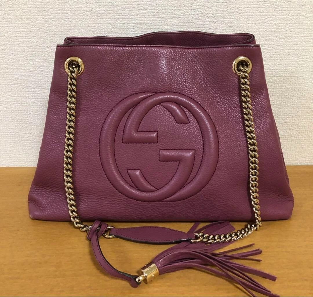 GUCCI Soho Chain Shoulder Bag Leather Pink Purple Tassel Used | eBay