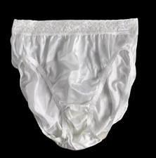 Vtg Hanes Her Way Nylon Panties Mushroom Bubble Lace sissy Satin Shiny White
