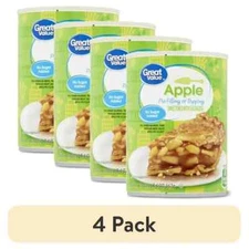 4 CANS Great Value NO SUGAR ADDED Apple Pie Filling & Topping 20 oz....