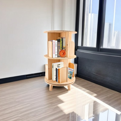 Wooden 360?? Rotating Bookcase Freestanding 2 Tiers Small Bookshelf Display Rack