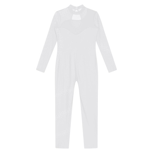 Kids Girls Dancewear Turtleneck Bodysuit Gymnastics Jumpsuit Rhinestones Shiny - Picture 27 of 56