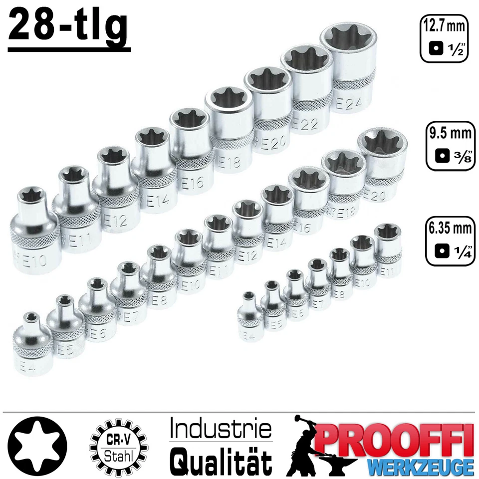 28-tlg TORX E-Profil Stecknuss Steckschlüssel E4 - E24 Komplett Großes Satz BGS - Bild 3 von 4