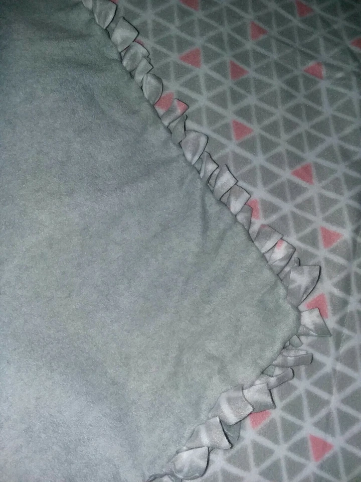 Pink Gray White Geometric Fleece Handmade Soft Tie Blanket Large Throw 52"X59"  - Image 4 of 4