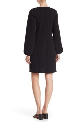 Madewell Texture Thread Long Sleeve Side Tie Wrap Mini Dress Black NWT