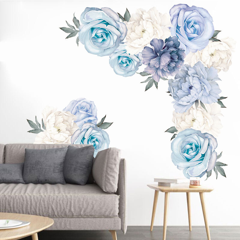 Peony Blue Flower Wall Stickers Vinyl Wall Art Floral Stickers