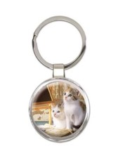 Cat : Gift Round Keychain Cute Animal Kitten Funny Friend Teacher
