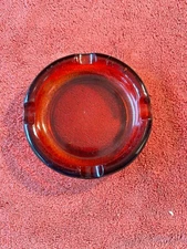 Vintage 6" Round Amber Glass Ashtray Cigarette Cigar Tobacco Trapped Air