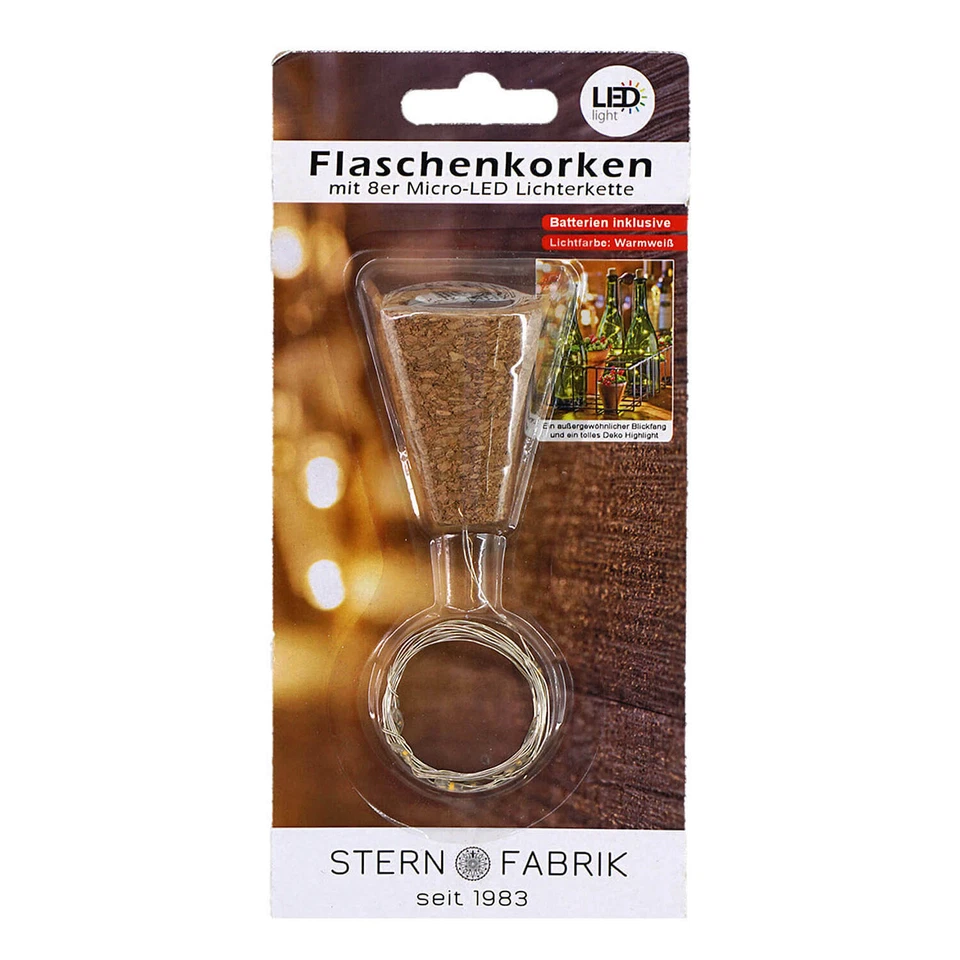 Flaschenkorken echter Kork mit 8er Micro LED Lichterkette Warmweiß 80cm #03 - Bild 2 von 3
