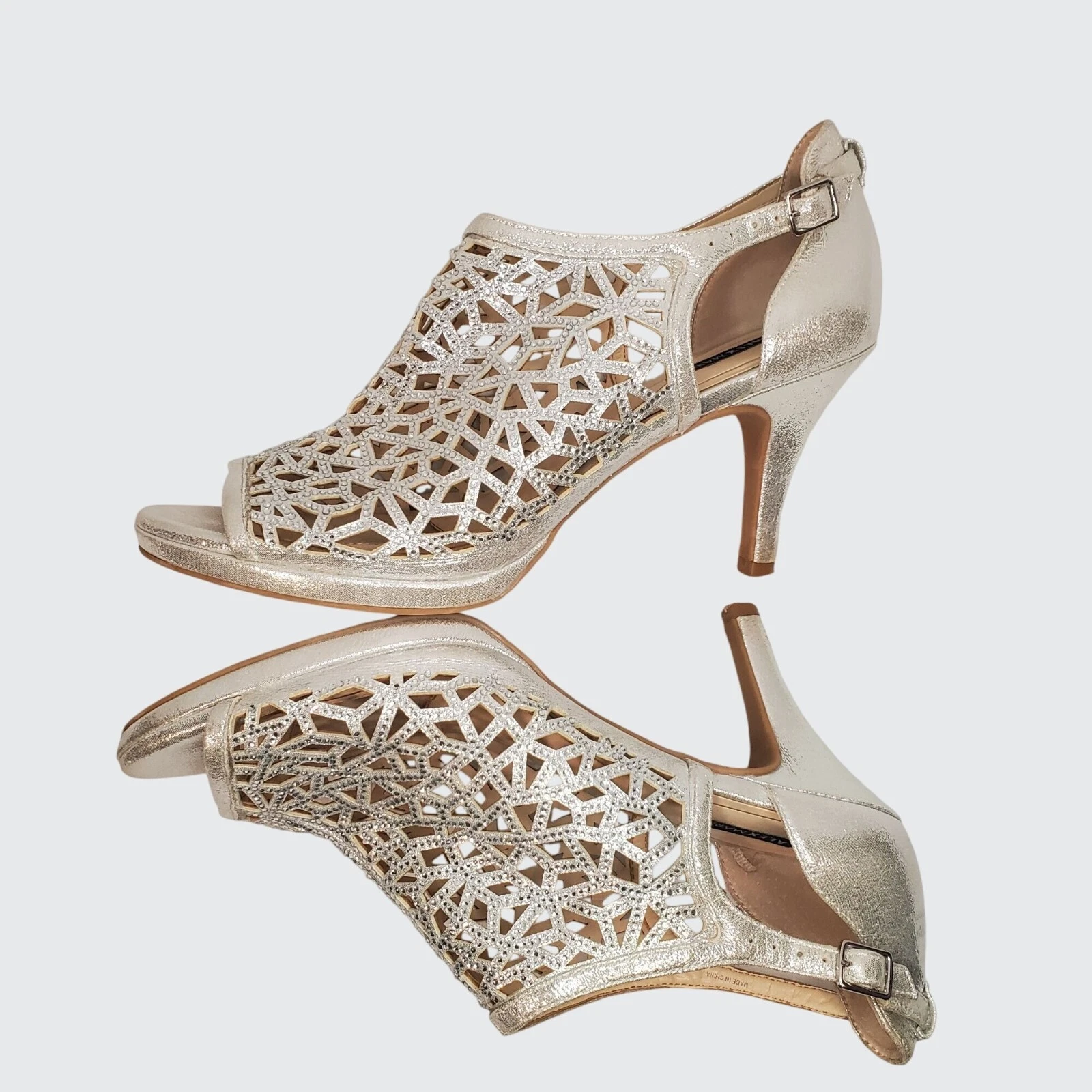 EUC Alex Marie Silver Metallic Heels Open Toe with Rhinestones Size9.5
Opens in a new window or tab