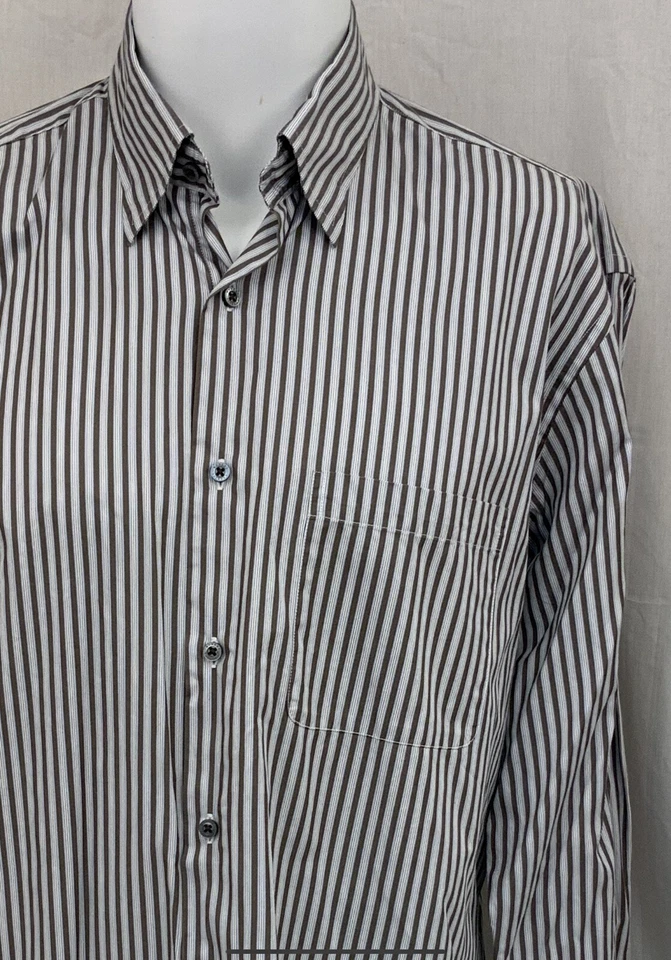 Camisa Robert Talbott L Gris Rayas 100% Algodón Botón Frontal YGI N2-384 Foto 3 de 4