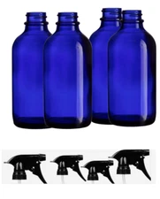 Blue Glass Spray Bottles 16oz Refillable Container with sprayer ( 4 Pack)