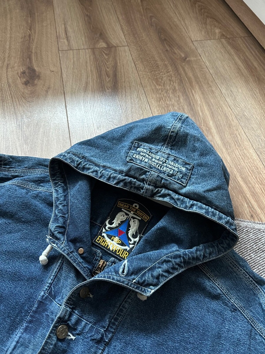 Pop 84 Denim vintage Denim Multi-pocket marine jacket mens Size L