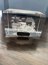 Crystal Glass Cut 3D Laser Etched Train Locomotive & Tree Paperweight