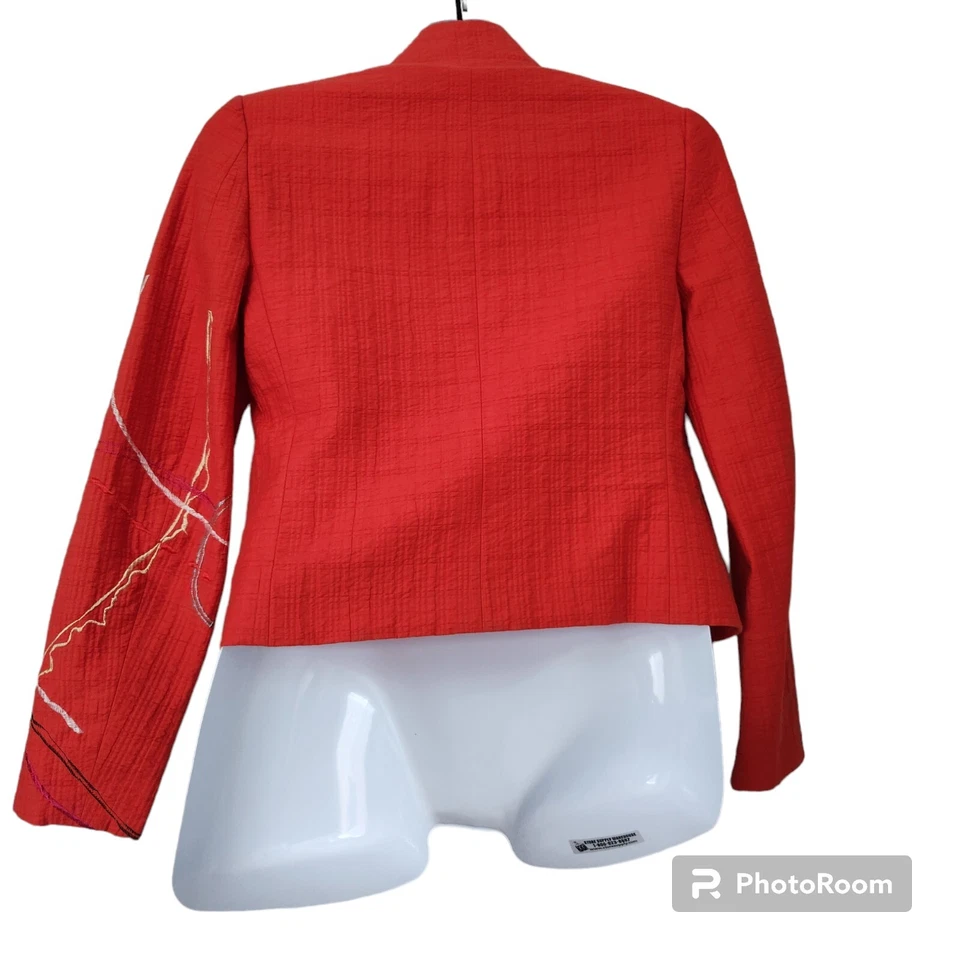 VTG Couture Christian Lacroix Paris Orange Embroidered Single Breasted Blazer 36 - Image 3 of 4