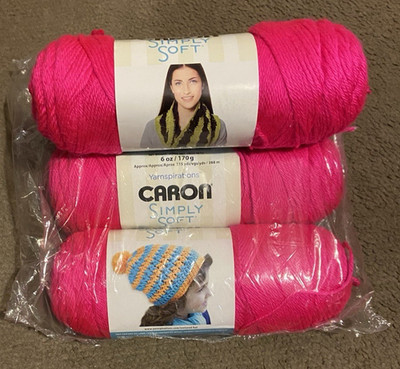 (4) CARON SIMPLY SOFT (NEON PINK) 4 -PLY YARN 315 YDS IN EACH SKEIN 100% ACRYLIC