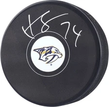 Juuse Saros Nashville Predators Autographed Hockey Puck