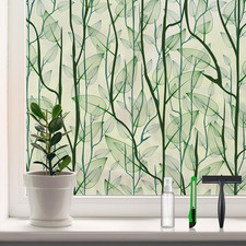 Window Privacy Film Stained Glass Decorative Static Cling Dark Green 17.7'' x 78