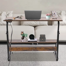 3-Tier Adjustable Height Computer Desk With Usb Ports And Plugs Movable Desk 