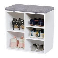 Shoe Storage Bench 5 Cubby Organizer Shoe Rack with Removable Cushion 3-Tier