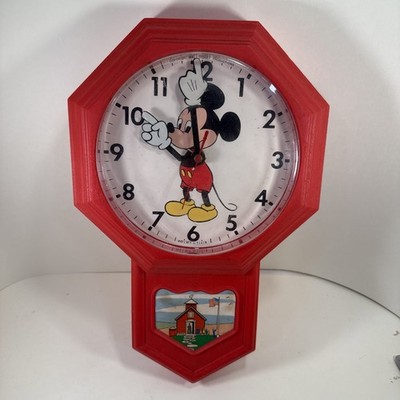 Vintage 1974 Disney Mickey Mouse School House Red Wall Clock/pre Owned( 4050