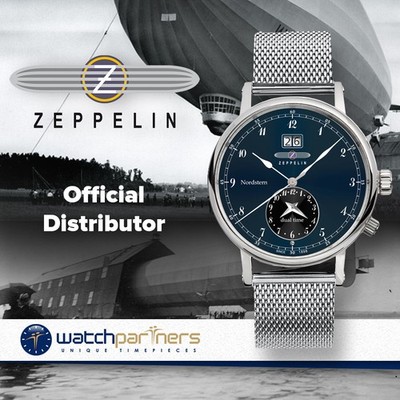 Zeppelin Nordstern Swiss Quartz Watch Blue/Black Dial BIG date Dual time 7540M-3