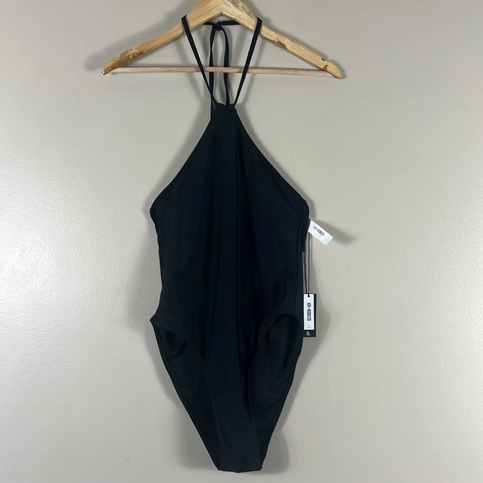 Traje de baño 4th & Reckless para mujer M negro nuevo con etiquetas halter espalda abierta minimalista de una pieza Foto 4 de 4