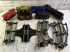 Marx Train Set Lot Wind Up Engine Tin Cars Caboose Track 4 Way Plate Vintage