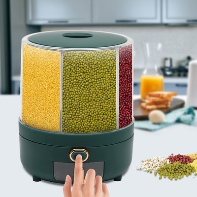 Rice Storage Container Tank Protective Lid 6 Grid 360° Rotating For Kitchen