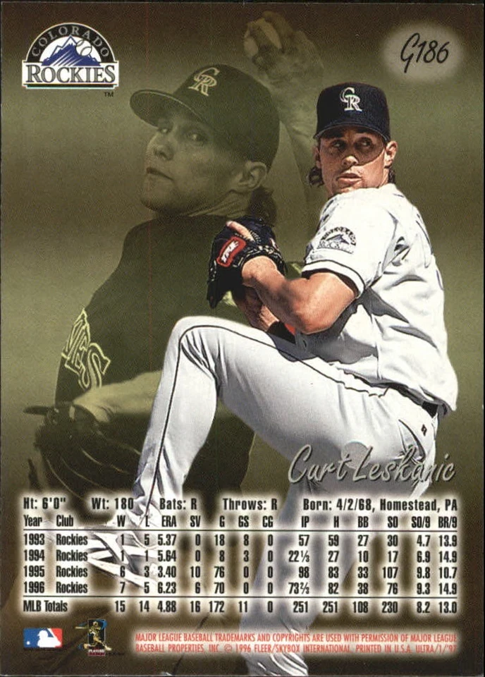 1997 Ultra Gold Medallion #186 Curt Leskanic - BB - Image 2 of 2