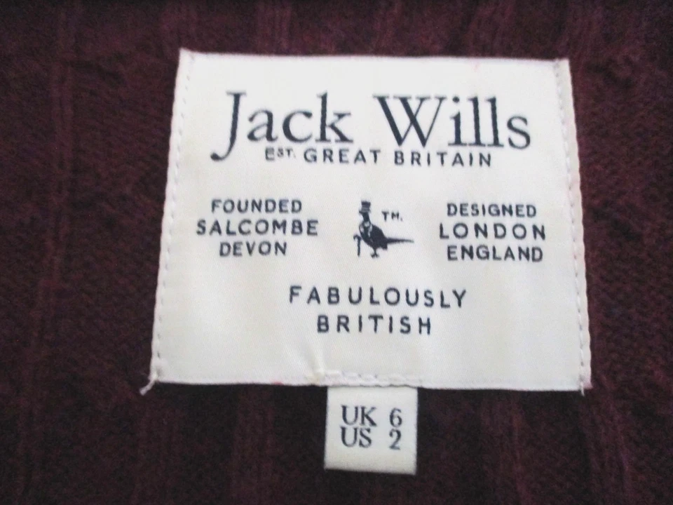 JACK WILLS SIZE 6 LADIES STRETCH BURGUNDY WITH MERINO WOOL V-NECK JUMPER - Image 3 of 4